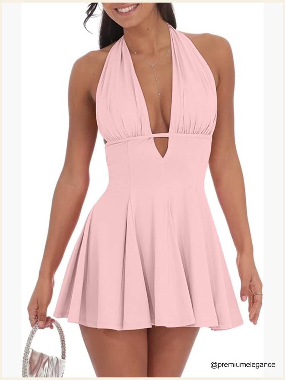 Sexy Bodycon Halter Tie Back Backless Deep V A-Line Mini Dress